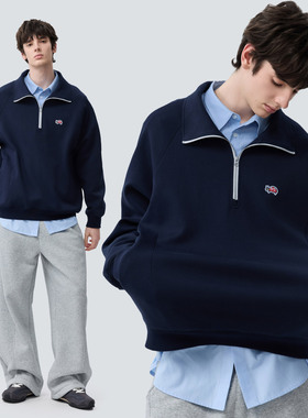 warmtrees树树脆脆乐园瓢虫绣标半拉链空气棉卫衣2025新休闲卫衣