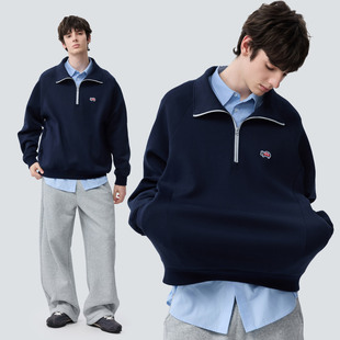 warmtrees树树脆脆乐园瓢虫绣标半拉链空气棉卫衣2025新休闲卫衣