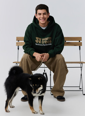 warmtrees品牌线形logo学院风印花薄绒连帽卫衣男款休闲卫衣新品