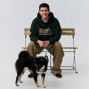 warmtrees品牌线形logo学院风印花薄绒连帽卫衣男款 休闲卫衣新品