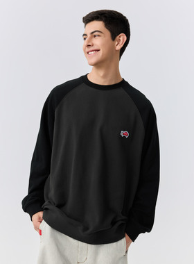 warmtrees树树脆脆乐园瓢虫毛巾绣插肩袖圆领卫衣