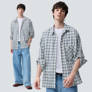 衬衫 开衫 男士 新款 外套宽松 2025秋季 warmtrees复古微透格子长袖