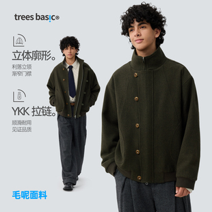TreesBasic高智感通勤立领廓形毛呢夹克男女秋冬外套2025新款