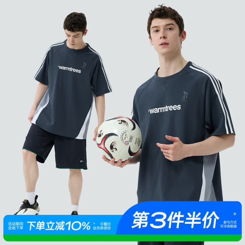 WARMTREES2025夏季新款白色压条复古撞色吸湿速干圆领短