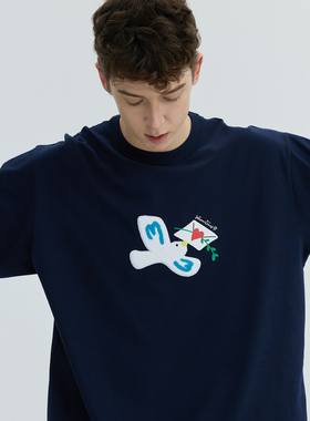 warmtrees夏季新款《飞鸽情书》毛绒绣标短袖T恤自由之鸽系列