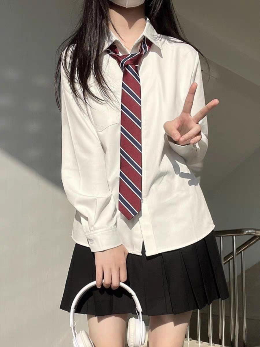 日系jk制服衬衫长袖上衣女秋冬新款学院风百搭基础款校服打底衬衣
