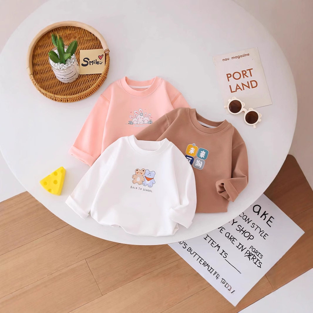 儿童春秋季套头卫衣卡通印花精梳棉打底衫婴幼儿a类软糯上衣连帽