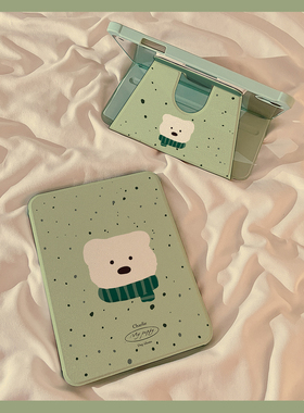 绿色泼墨围巾小熊360旋转iPadPro2024保护套新款适用苹果iPadAir6/5保护壳平板11寸10.2/10.9带笔槽mini6女款