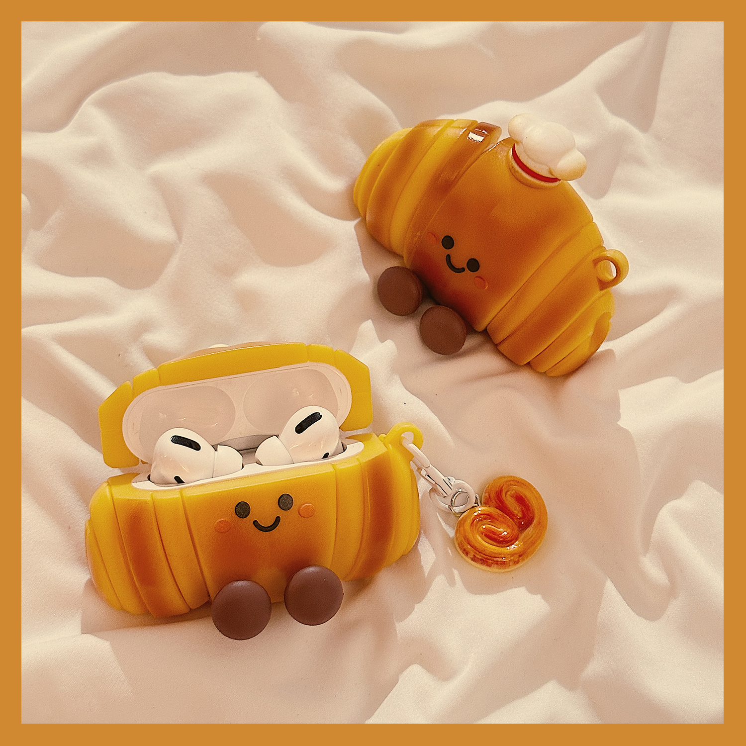 卡通厨师牛角包公仔适用于苹果Airpods4保护套2/3代无线蓝牙耳机软壳Airpods pro创意立体可爱硅胶女新款防摔