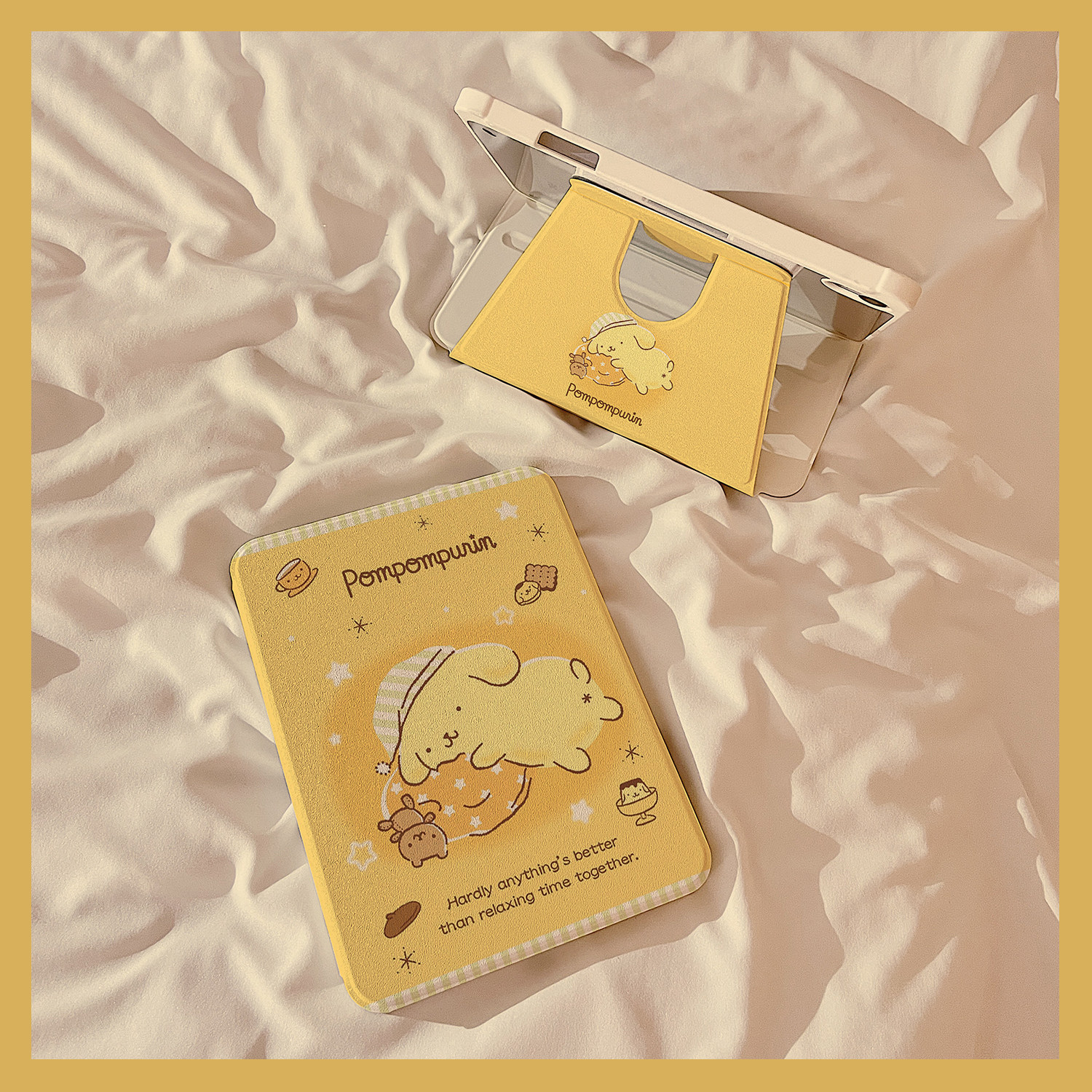 卡通睡觉布丁狗360旋转iPadPro2024保护套新款适用苹果iPadAir6/5保护壳13寸平板11寸10.2/10.9带笔槽mini6女