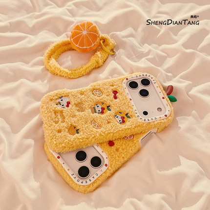 毛绒卡通可爱橘子kt猫适用苹果17ProMax手机壳iphone17新款16pro秋冬15创意14女款16promax软硅胶保护套链条