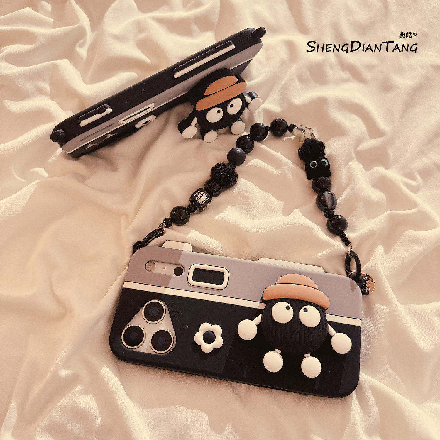 卡通煤球相机支架适用苹果17ProMax手机壳iphone17新款16pro可爱15创意14立体女款16promax软硅胶保护套链条,3C数码配件,手机保护套/壳,淘宝优惠券,粉丝福利购,淘宝优惠卷