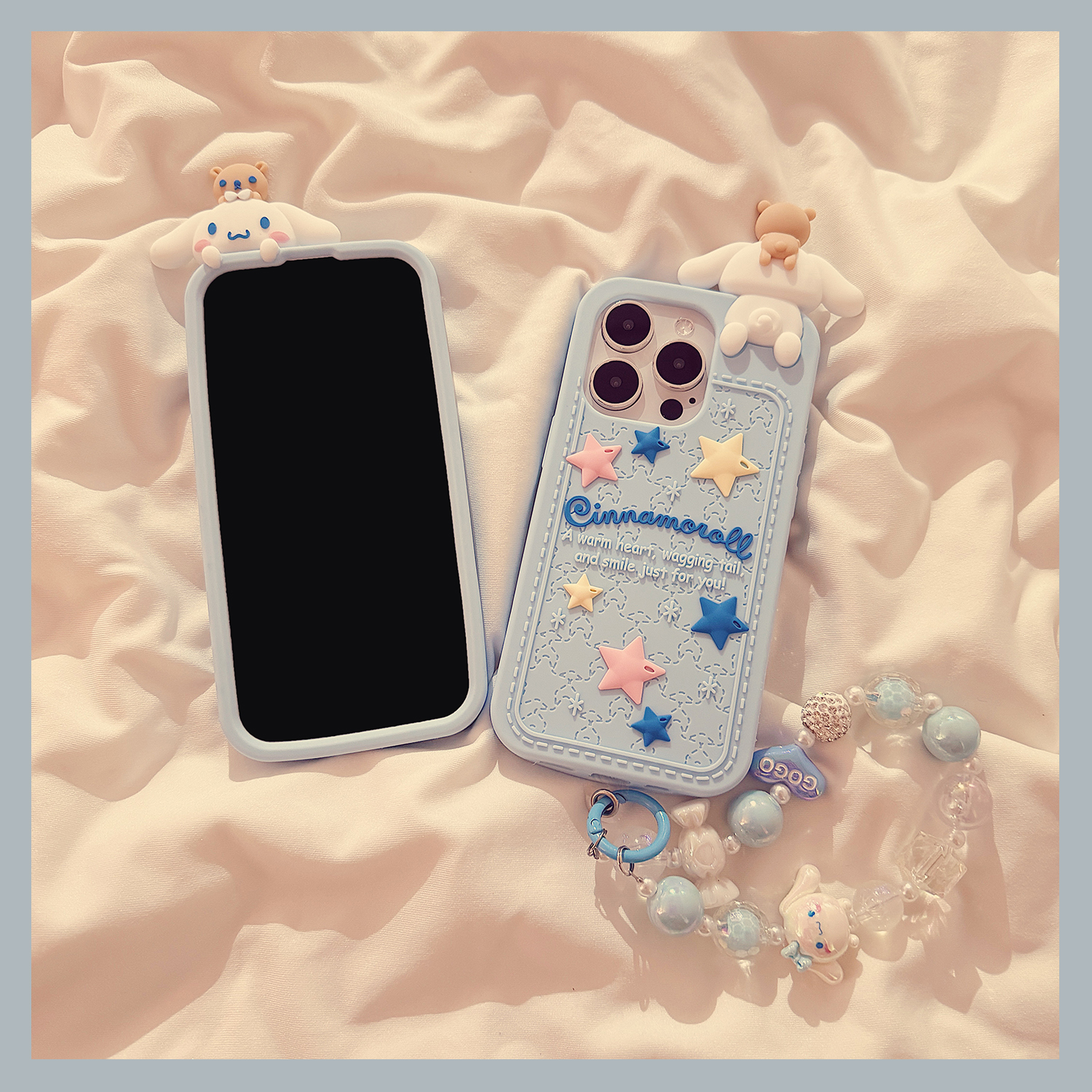 日系星星玉桂狗趴趴卡通适用苹果16ProMax手机壳iphone16新款15可爱14创意13女款15promax软硅胶保护套链条