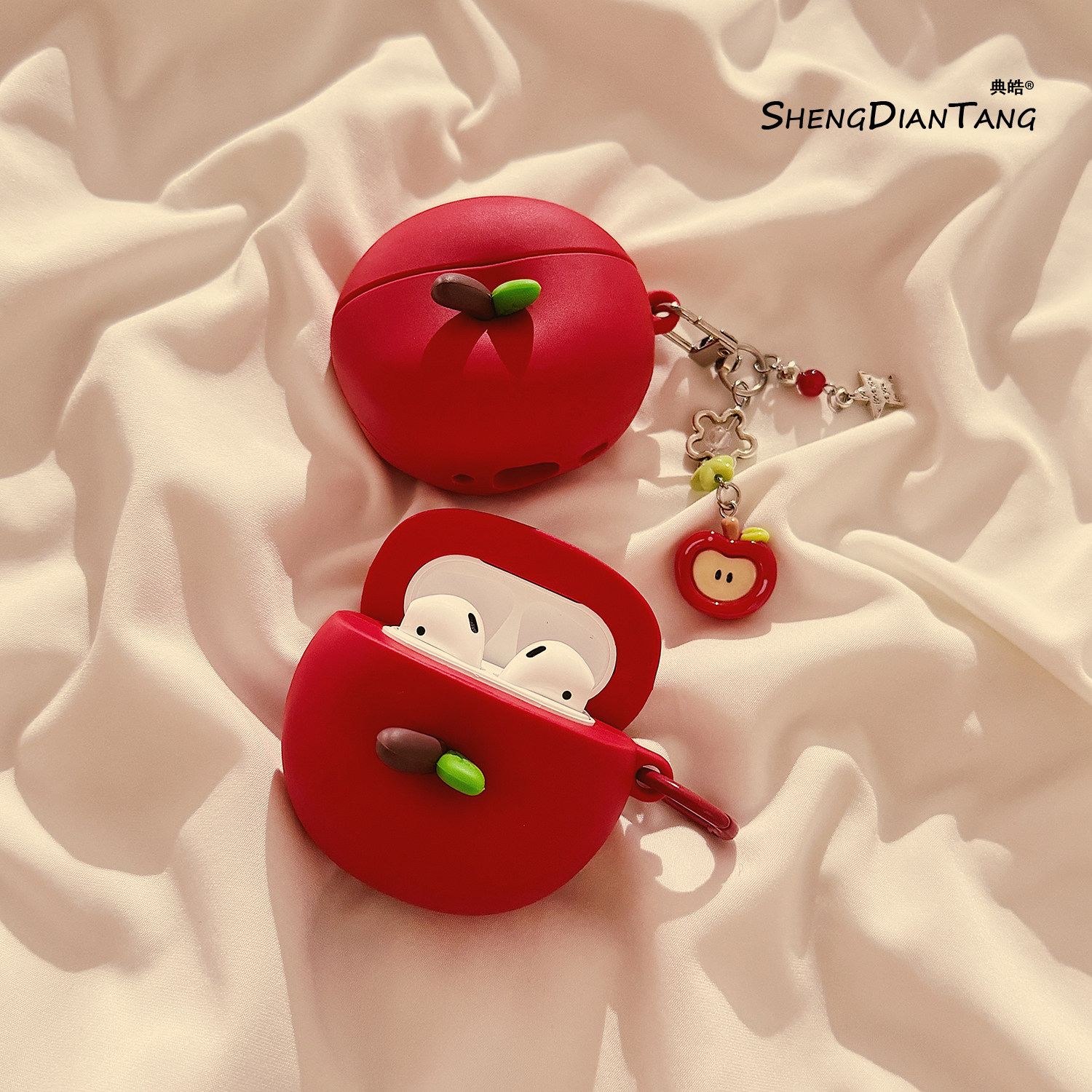 立体卡通红苹果挂件适用苹果Airpods4保护套新款2/3代无线蓝牙耳机软壳Airpods pro创意硅胶日韩可爱女款防摔