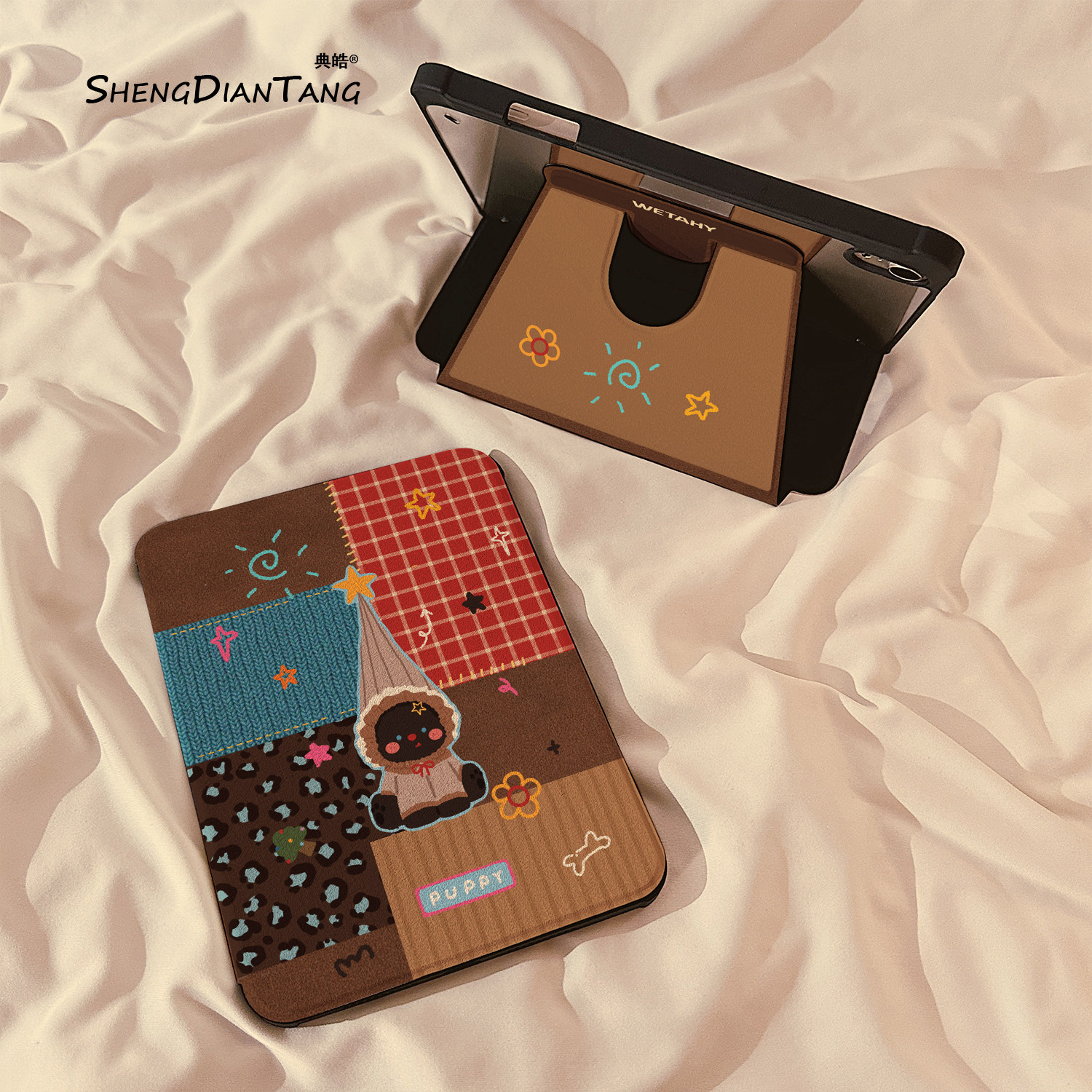 格子拼接小狗适用苹果iPad保护壳