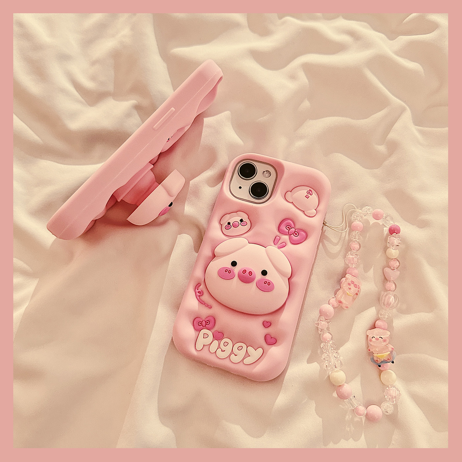 超萌可爱粉色小猪支架适用苹果15ProMax手机壳iphone15新款14立体13卡通12创意女款14promax软硅胶保护套链条,3C数码配件,手机保护套/壳,淘宝优惠券,粉丝福利购,淘宝优惠卷
