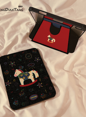 牛仔纹涂鸦木马360旋转iPadAir7/6保护套2025新款适用苹果iPad11保护壳平板10代Pro11寸Air5带笔槽mini7女款