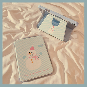 冬日条纹可爱雪人360度旋转iPad10保护套2022新款适用苹果iPad10.2寸mini6平板Air4/5保护壳pro女软9.7带笔槽