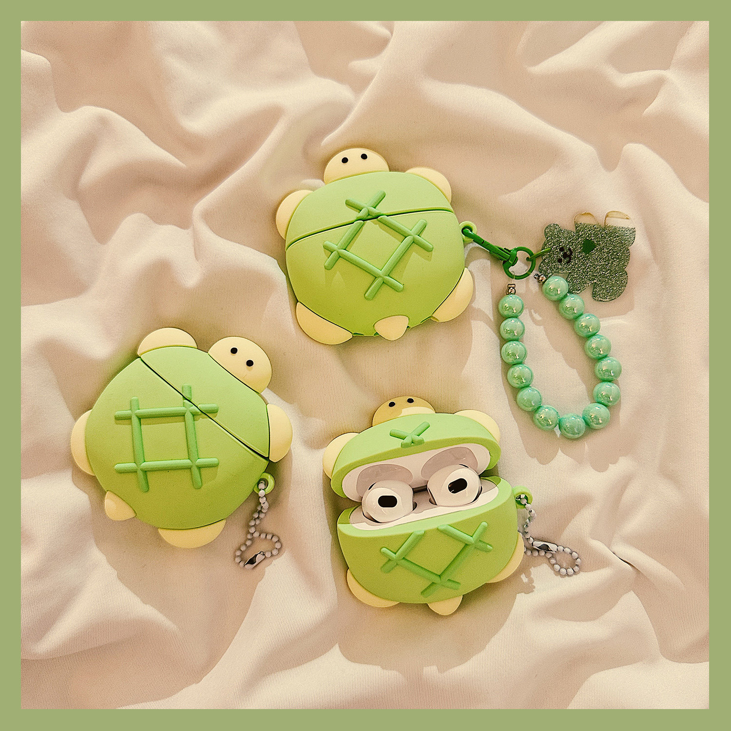 卡通可爱绿色小乌龟适用于苹果Airpods4保护套2/3代无线蓝牙耳机软壳Airpods pro日韩创意硅胶女新款防摔软,3C数码配件,耳机保护套,淘宝优惠券,粉丝福利购,淘宝优惠卷