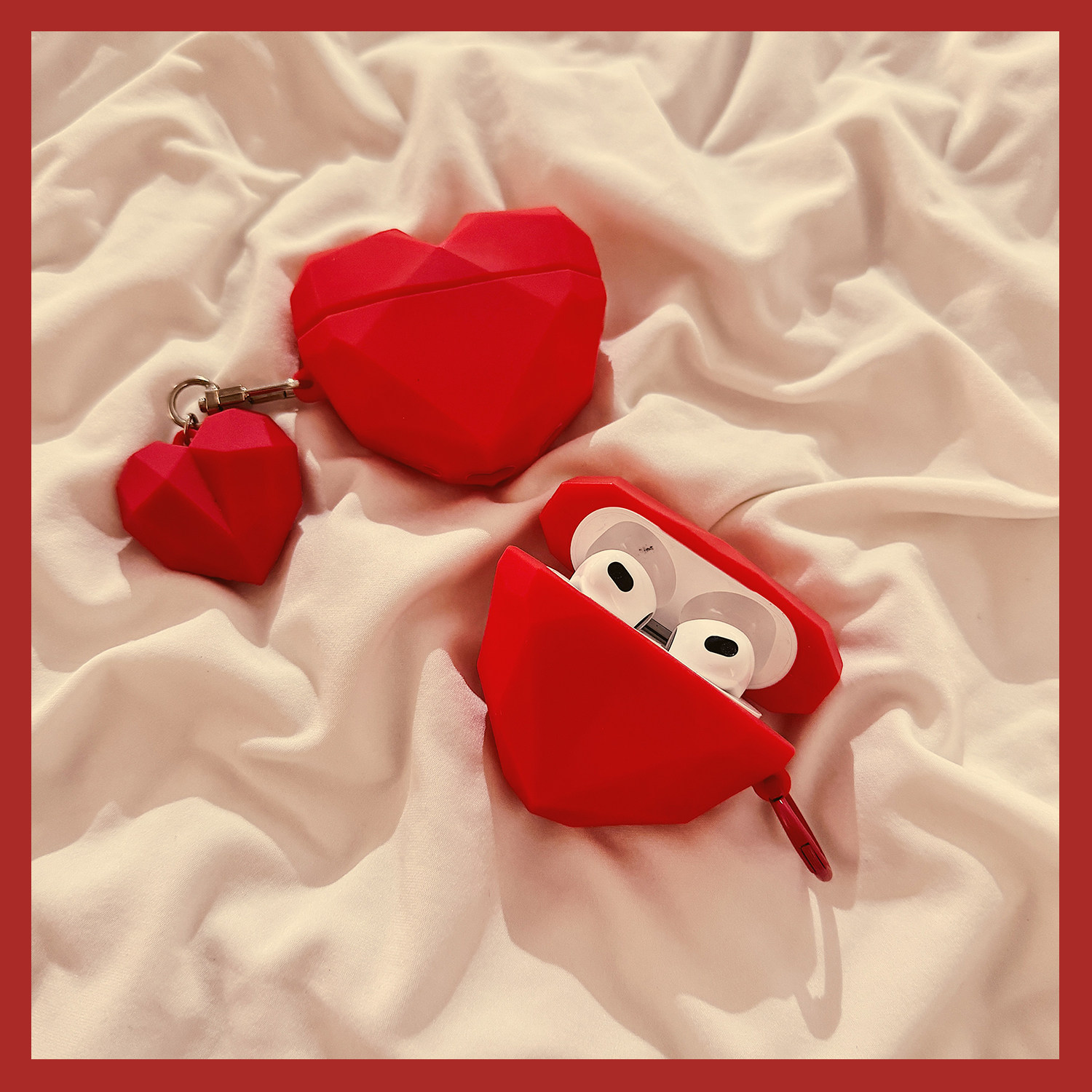 创意个性菱形钻石爱心适用于苹果Airpods4保护套新款2/3代无线蓝牙耳机软壳Airpods pro立体卡通硅胶女款防摔