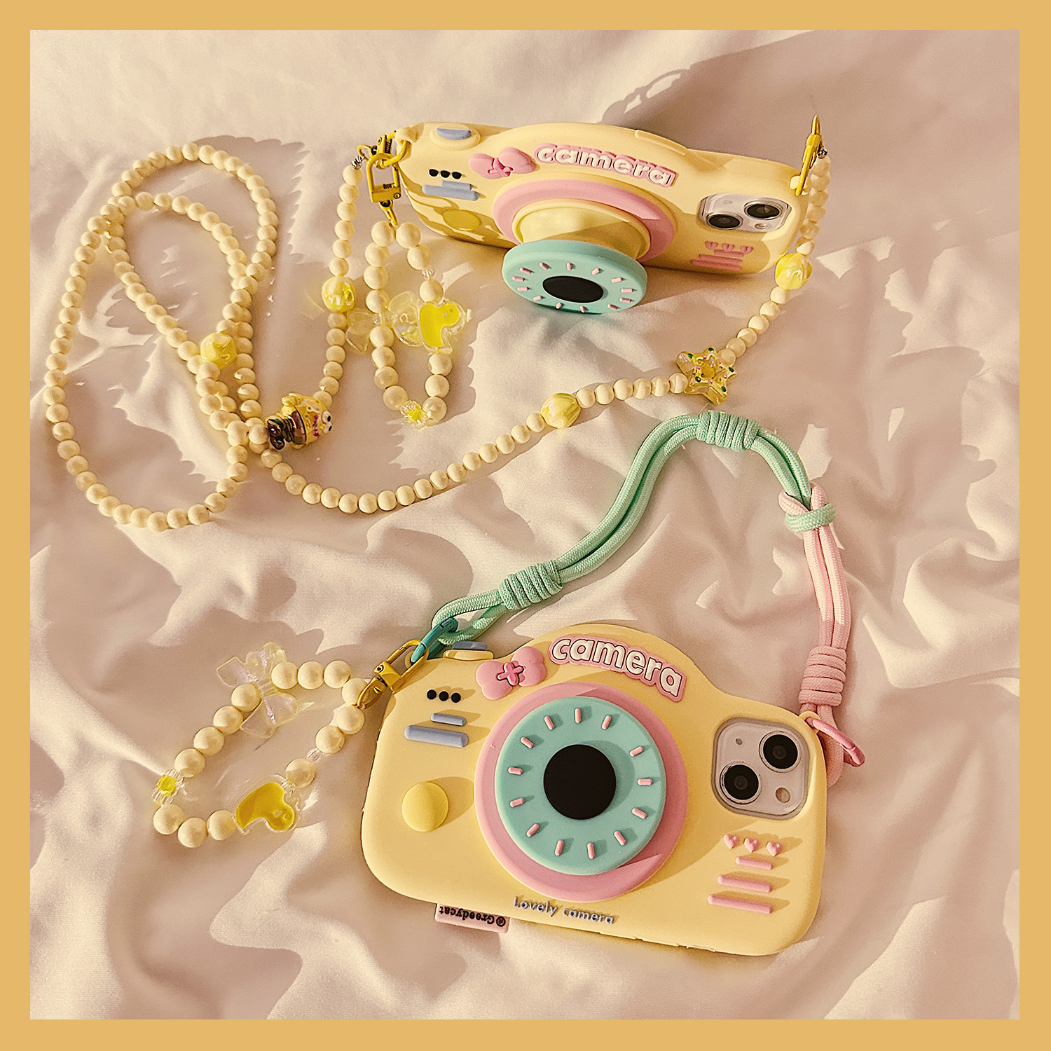 小清新立体卡通相机适用苹果15ProMax手机壳iphone15新款14可爱13创意12斜挎11链条女款16promax软硅胶保护套