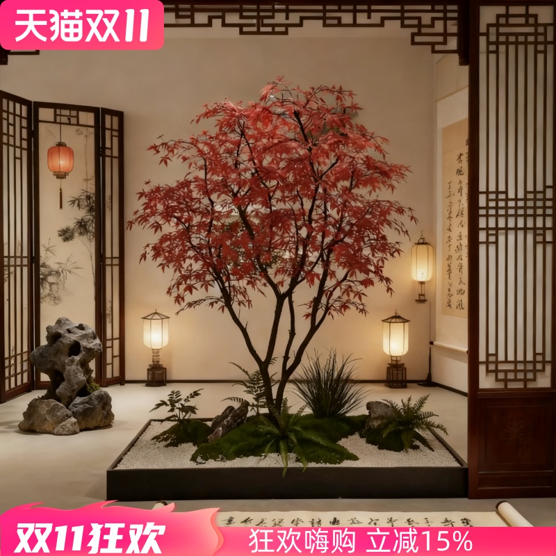 仿真新中式风格红枫树商场楼梯酒店室内橱窗大型绿植装饰仿真绿植
