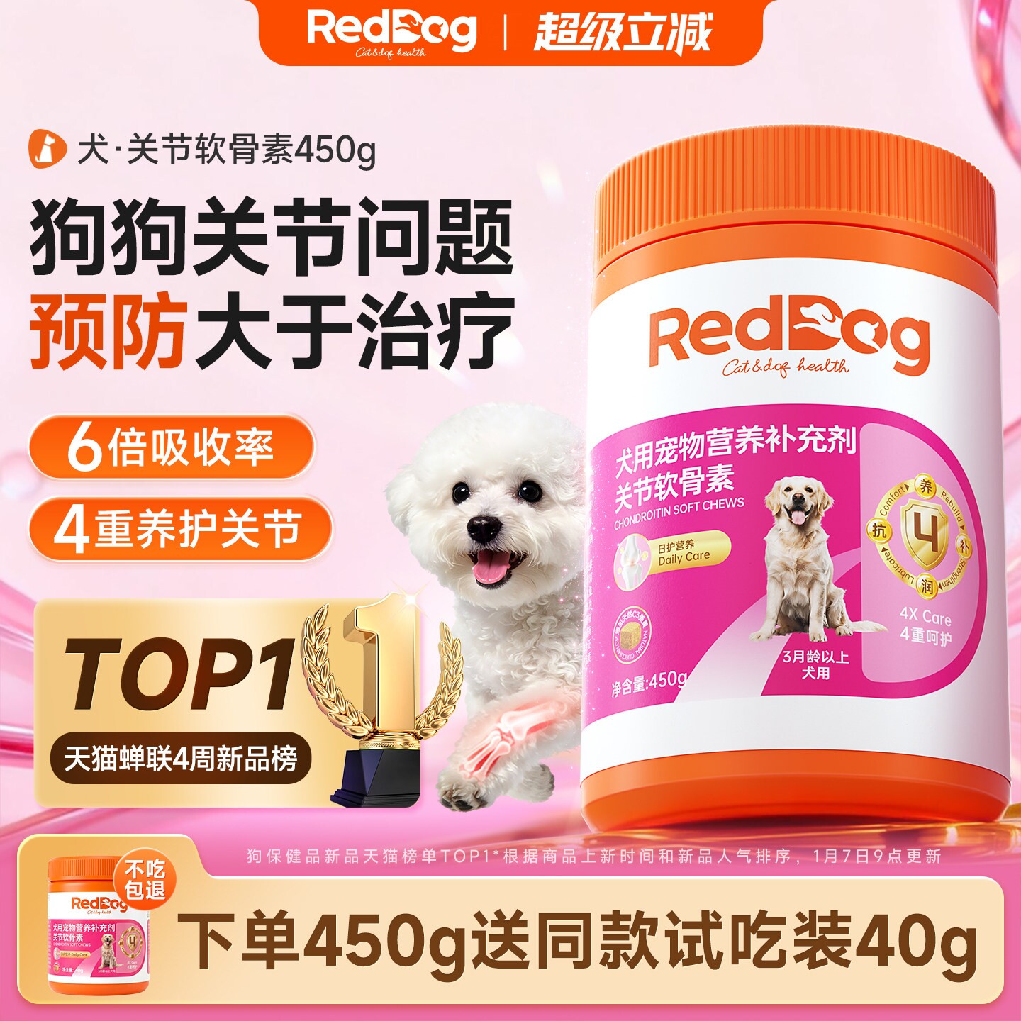 红狗鲨鱼软骨素450g 赠试吃40g 92.6元 - 86线报