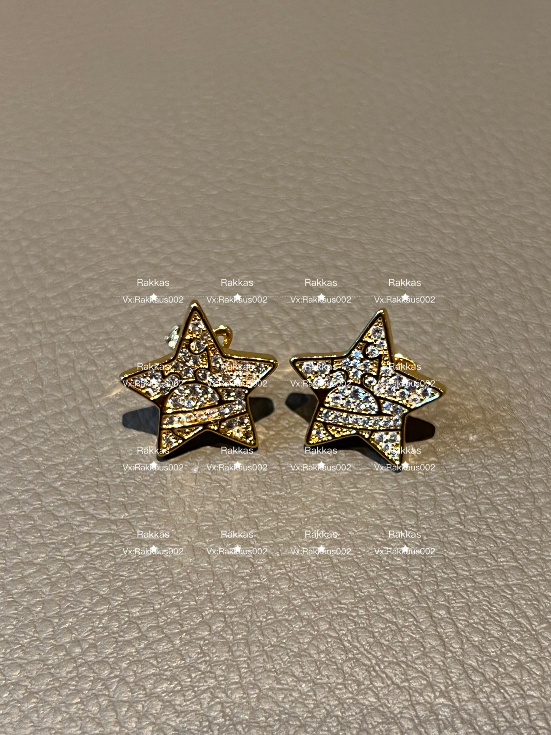 rakkas|金色星星镶嵌满钻百搭时髦土星以西结五角星耳钉