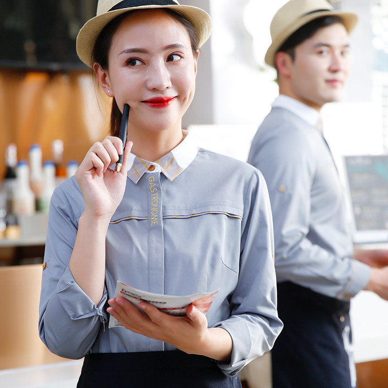 服务员工作服女餐饮餐厅烘焙蛋糕奶茶店秋冬装汉堡店员工服装长袖