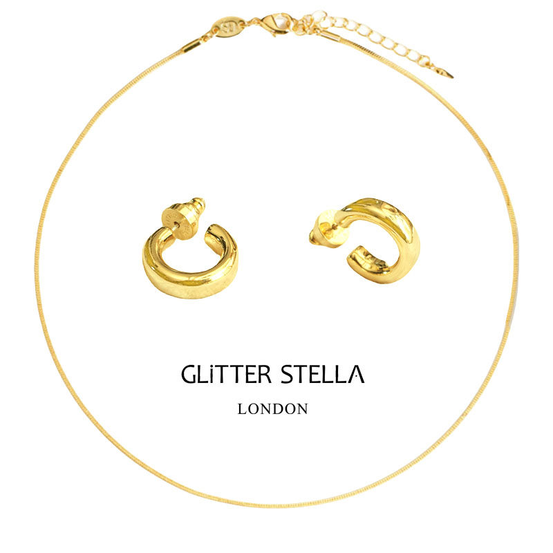 GLITTER STELLA 欧美时尚复古简约小C型耳环蛇骨链两件组合套装