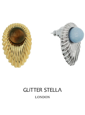 GLITTER STELLA年轮虎眼石海蓝宝天然石贝壳耳钉