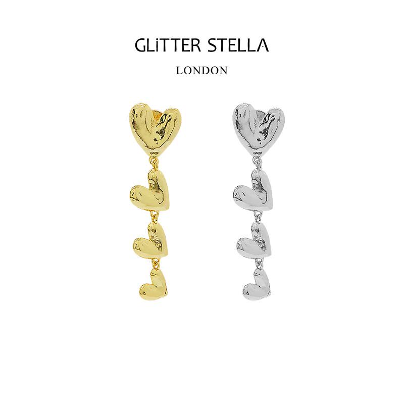 英国GLITTER STELLA明星同款 挚爱一生法式手工桃心吊坠耳环 金银