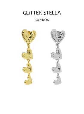 英国GLITTER STELLA明星同款 挚爱一生法式手工桃心吊坠耳环 金银