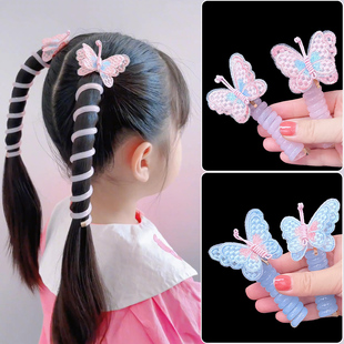 儿童新款蝴蝶卷卷电话线发圈女童不伤发皮筋小女孩高弹力发绳发饰