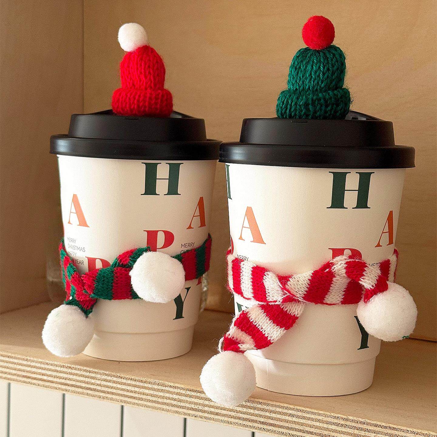 圣诞杯套咖啡杯奶茶杯装饰配件小围巾帽子热饮防烫杯套拍照道具