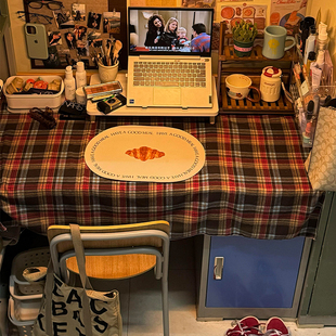 桌垫女 宿舍改造好物 红格书桌桌布高级感圣诞节格纹餐桌布冬季