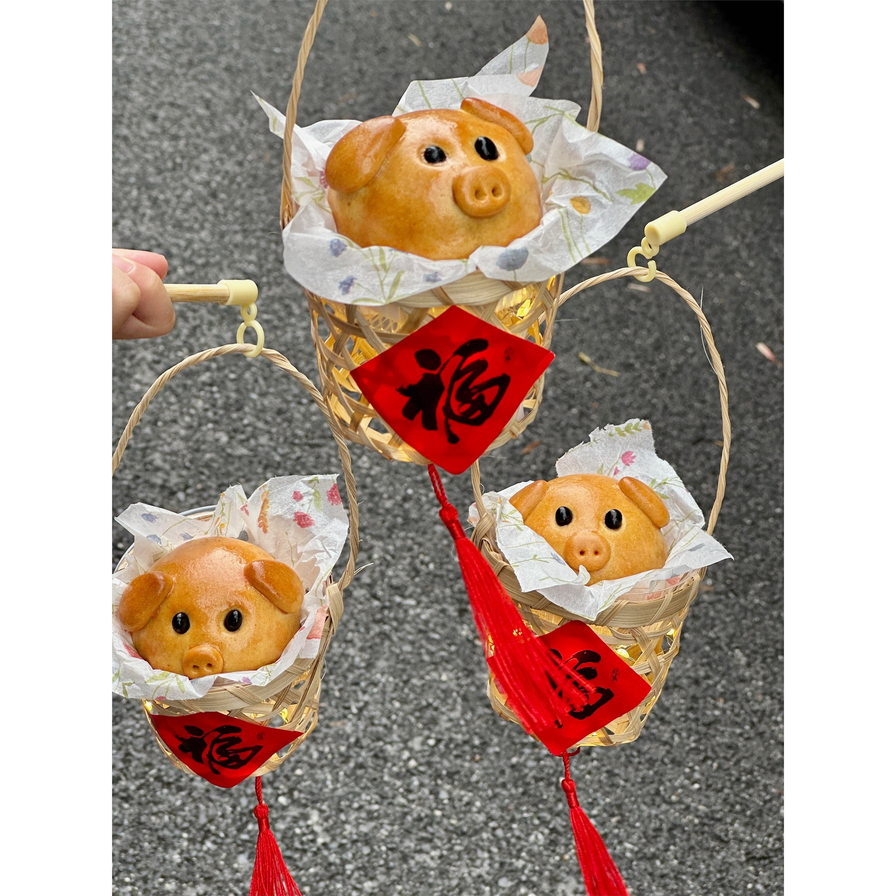 中秋节猪猪月饼包装盒编织手提篮甜品店蛋糕伴手礼食品包装材料包