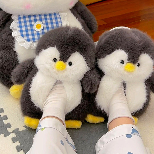 企鹅拖鞋棉拖鞋女冬2025新款室内居家厚底包跟儿童可爱月子保暖鞋