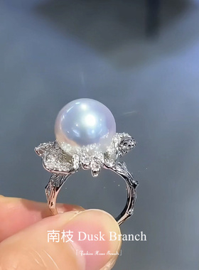 复古珍珠微镶叶子戒指女