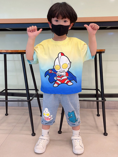 巴拉巴啦奥特曼衣服男童夏装套装2023新款儿童宝宝夏季短袖两件套