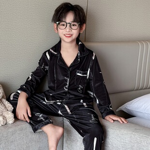 男童春秋款家居服2025新款秋季中大童长袖秋装儿童金丝绒睡衣