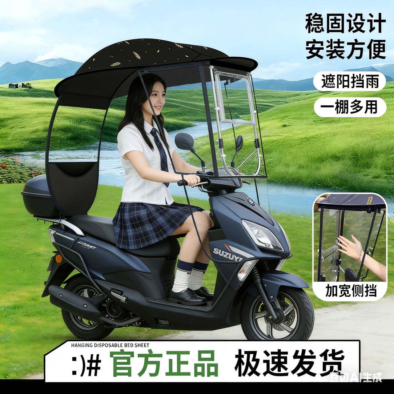 适用铃木UY/UU125踏板摩托车雨棚车篷加大遮阳伞挡雨防晒挡风罩UE