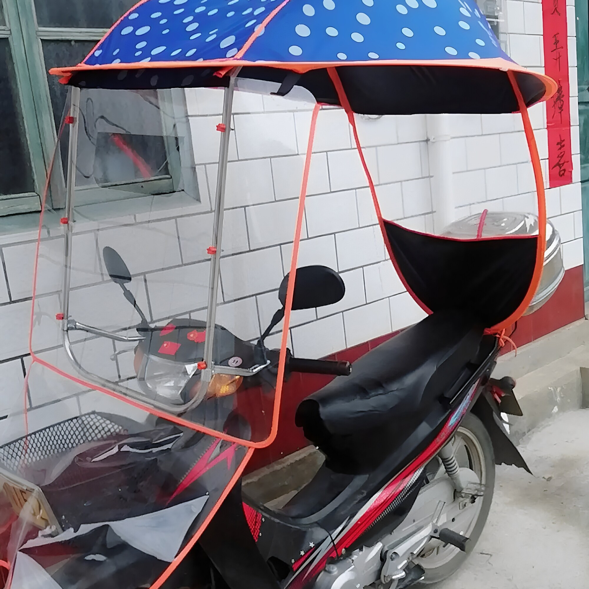 110弯梁摩托车雨伞防晒遮阳伞蓬适用五羊本田车挡雨棚蓬支架配件