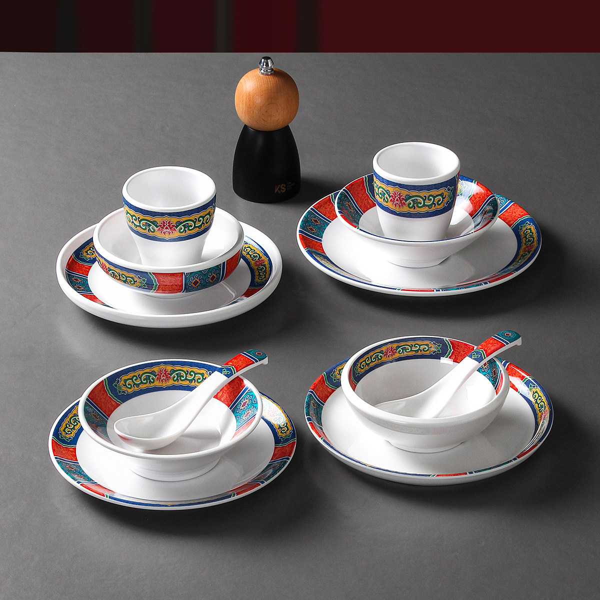 祥源美密胺餐具小碗商用自助火锅创意四件套餐厅饭店碗盘杯勺套装,餐饮具,碗,淘宝优惠券,粉丝福利购,淘宝优惠卷