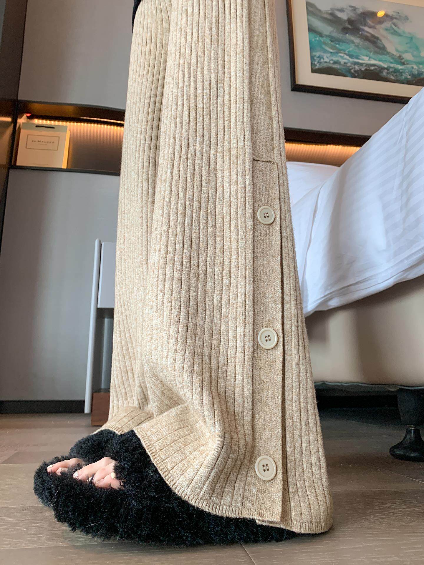美拉德针织糯米裤子女秋季垂感高腰遮胯慵懒风休闲阔腿拖地毛线裤