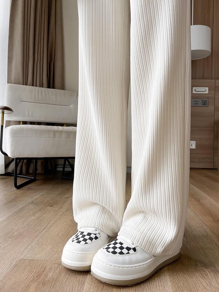 白色窄版阔腿裤女裤子春秋新款高腰雪尼尔冬季加绒垂感直筒休闲裤