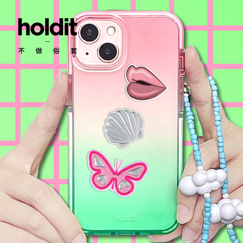 holdit手机壳适用于苹果14系列iPhone13/iPhone12promax清透时尚透明全包防摔手机壳爱心云朵串珠手机链-封面
