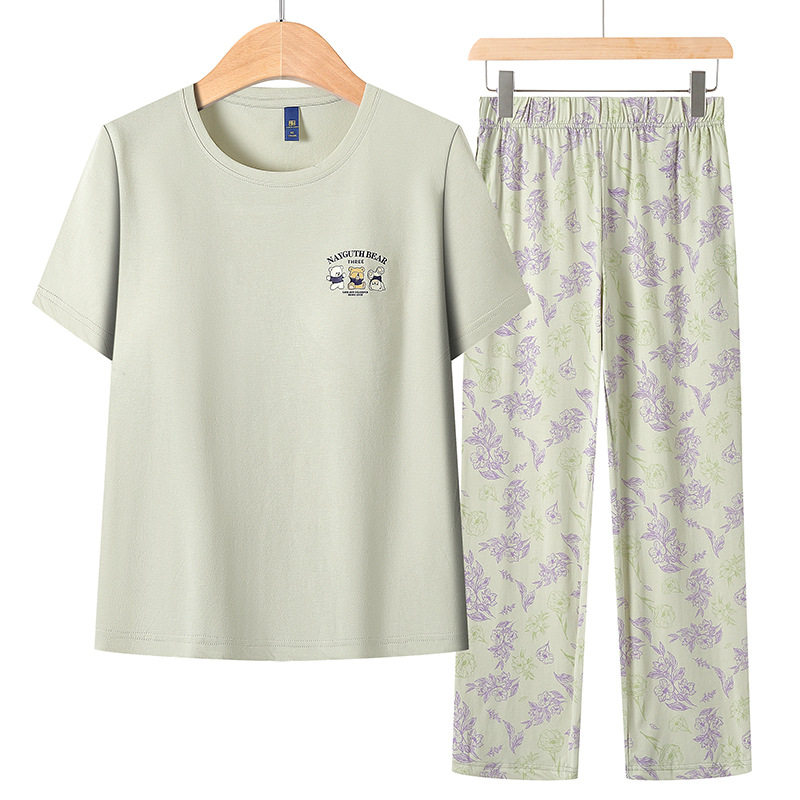 妈妈夏装短袖长裤家居服