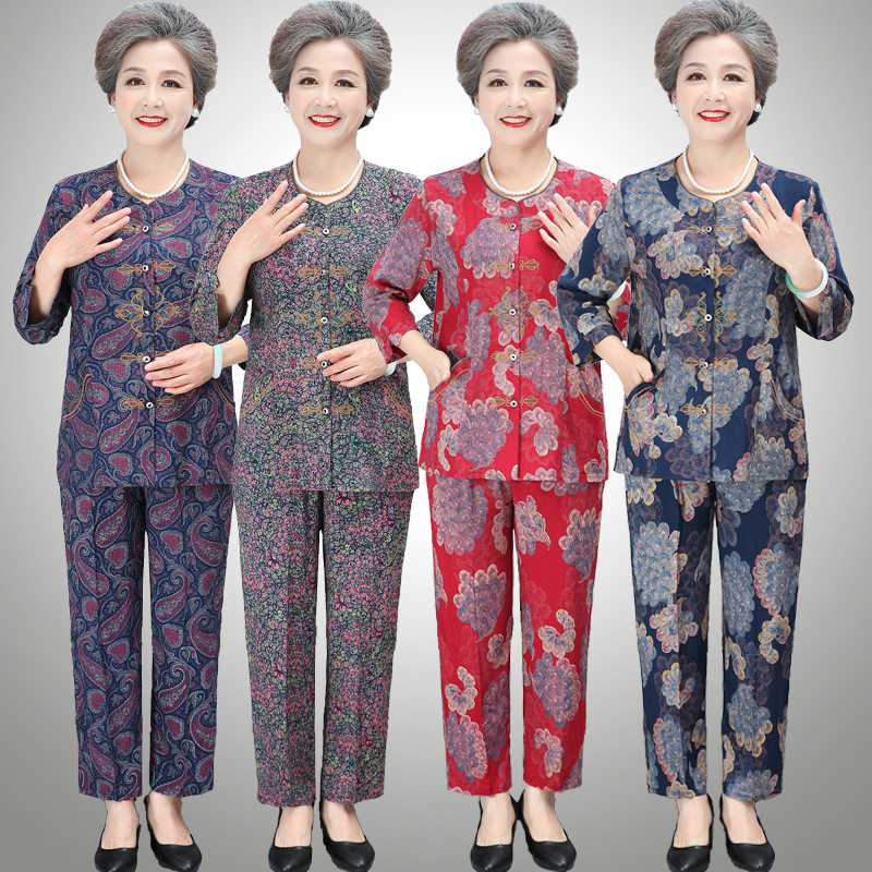 中老年人棉绸套装女夏季