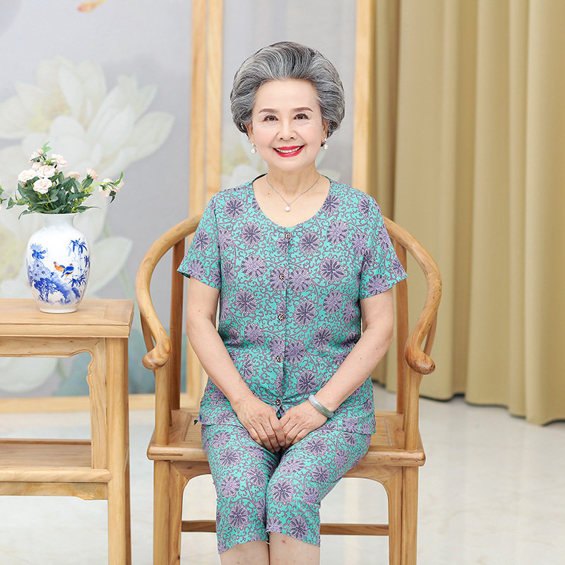 妈妈夏装棉绸套装中老年